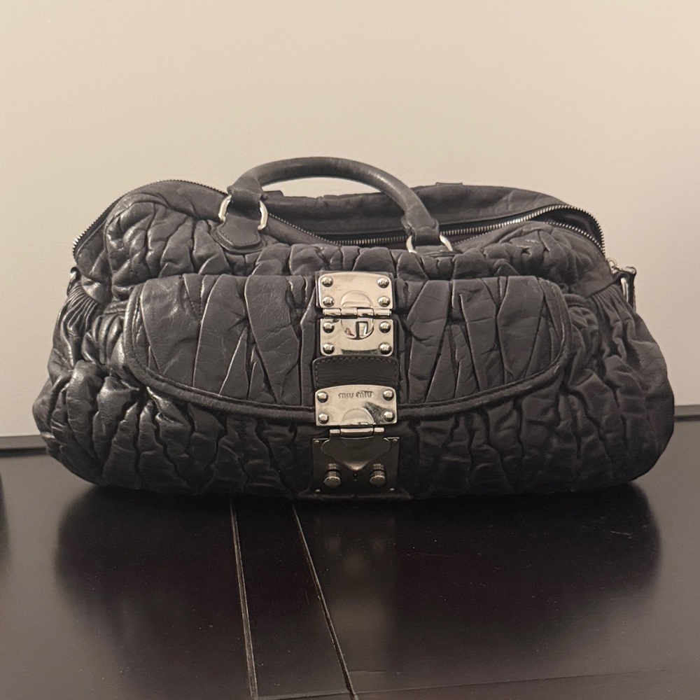 Miu Miu Matelasse Crossbody Bag Navy Leather